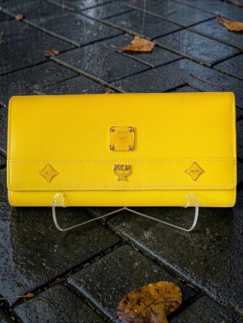 MCM Visetos Long Wallet in Rare Lemon Yellow